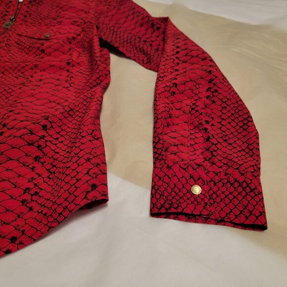 Michael Kors Women Red Long Sleeve Shirt Zip Animal Print Work Evening Small - Picture 14 of 16